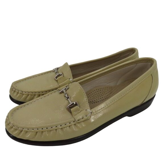 SAS Tripad Womens 9 S Beige Khaki Patent Leather Silver Metal Horse Bit Loafers - Picture 1 of 14